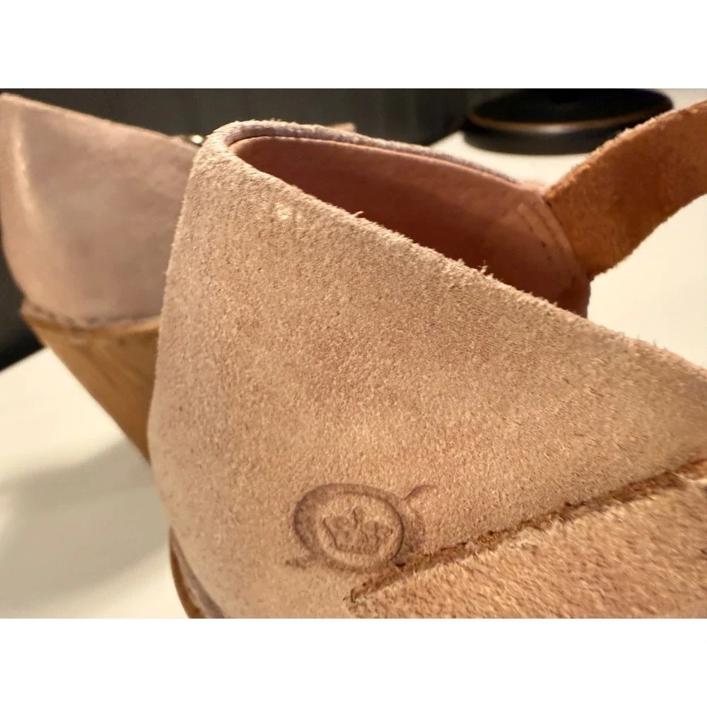 Born Womens Suede Leather Wedge Sandals Ankle Strap Blush Pink BR0040179 Size 8M
